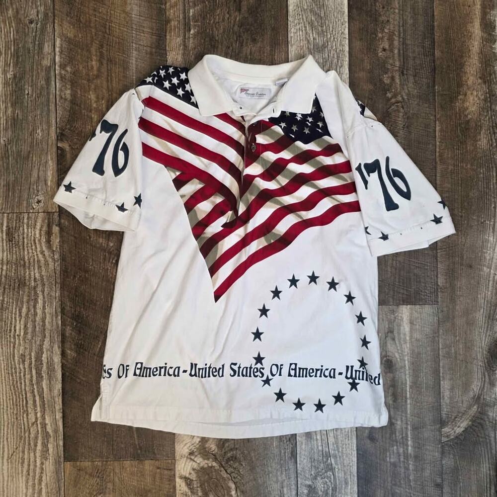 American Flag Polo Shirt Patriotic Americana 76 USA Medium 4th of July